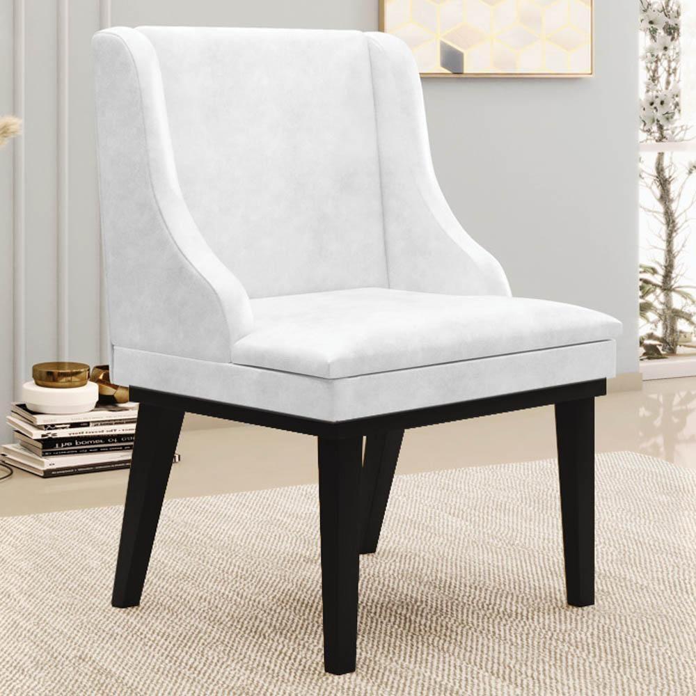 Kit 2 Cadeiras Estofadas Base Fixa De Madeira Preto Lia Sintético Premium Branco - Ibiza - 3