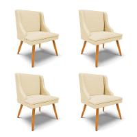 Kit 4 Cadeiras Estofadas Para Sala De Jantar Pés Palito Lia Veludo Off White Luxo - Ibiza - 1