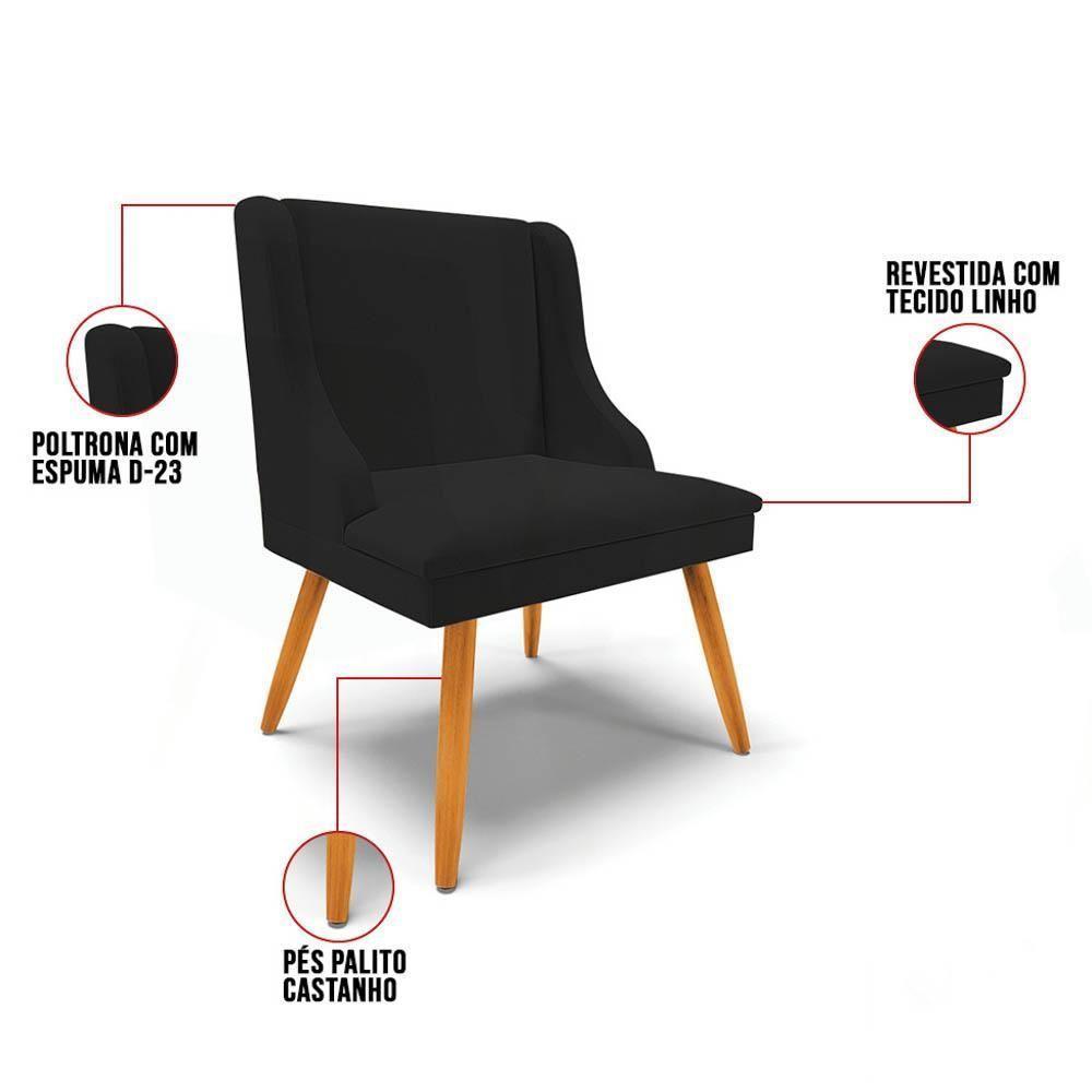 Kit 10 Cadeiras Estofadas Para Sala De Jantar Pés Palito Lia Linho Preto - Ibiza - 3