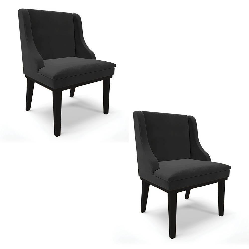 Kit 2 Cadeiras Estofadas Para Sala De Jantar Base Fixa De Madeira Preto Lia Veludo Preto - Ibiza - 1