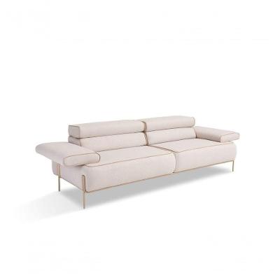 Sofá Fixo 03 Lugares 2,60 Mt Tecido Bege Pés Metal Inori - Bege