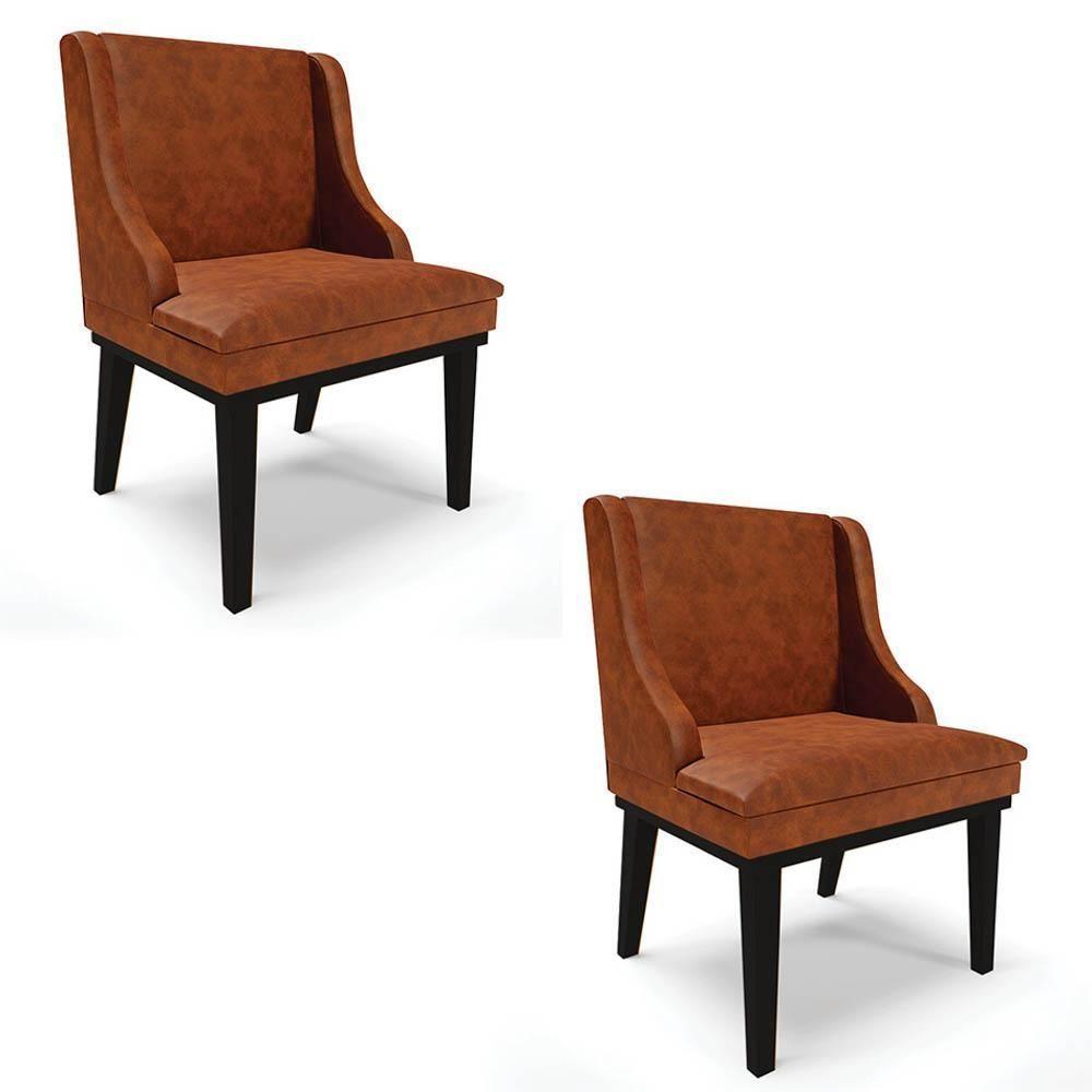 Kit 2 Cadeiras Estofadas Base Fixa De Madeira Preto Lia Sintético Premium Nozes - Ibiza - 1