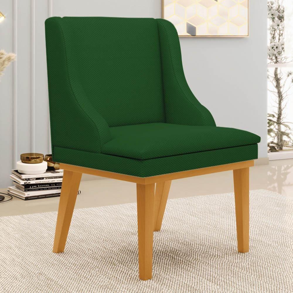 Kit 10 Cadeiras Estofadas Para Sala De Jantar Base Fixa De Madeira Castanho Lia Veludo Verde - Ibiza - 2