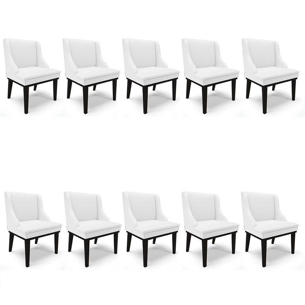 Kit 10 Cadeiras Estofadas Sala De Jantar Base Fixa De Madeira Preto Lia Sintético Branco - Ibiza - 1