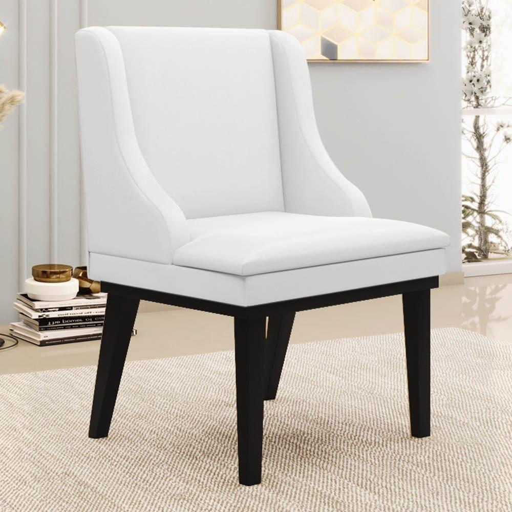 Kit 10 Cadeiras Estofadas Sala De Jantar Base Fixa De Madeira Preto Lia Sintético Branco - Ibiza - 9