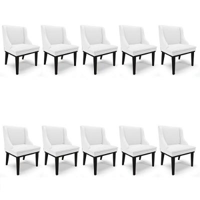 Kit 10 Cadeiras Estofadas Sala De Jantar Base Fixa De Madeira Preto Lia Sintético Branco - Ibiza