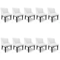 Kit 10 Cadeiras Estofadas Sala De Jantar Base Fixa De Madeira Preto Lia Sintético Branco - Ibiza - 1