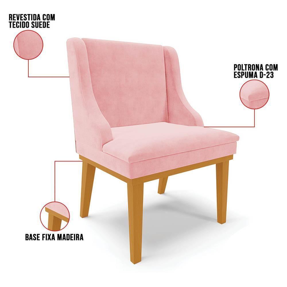 Kit 10 Cadeiras Estofadas Para Sala De Jantar Base Fixa De Madeira Castanho Lia Suede Rosa Bebê - Ibiza - 7