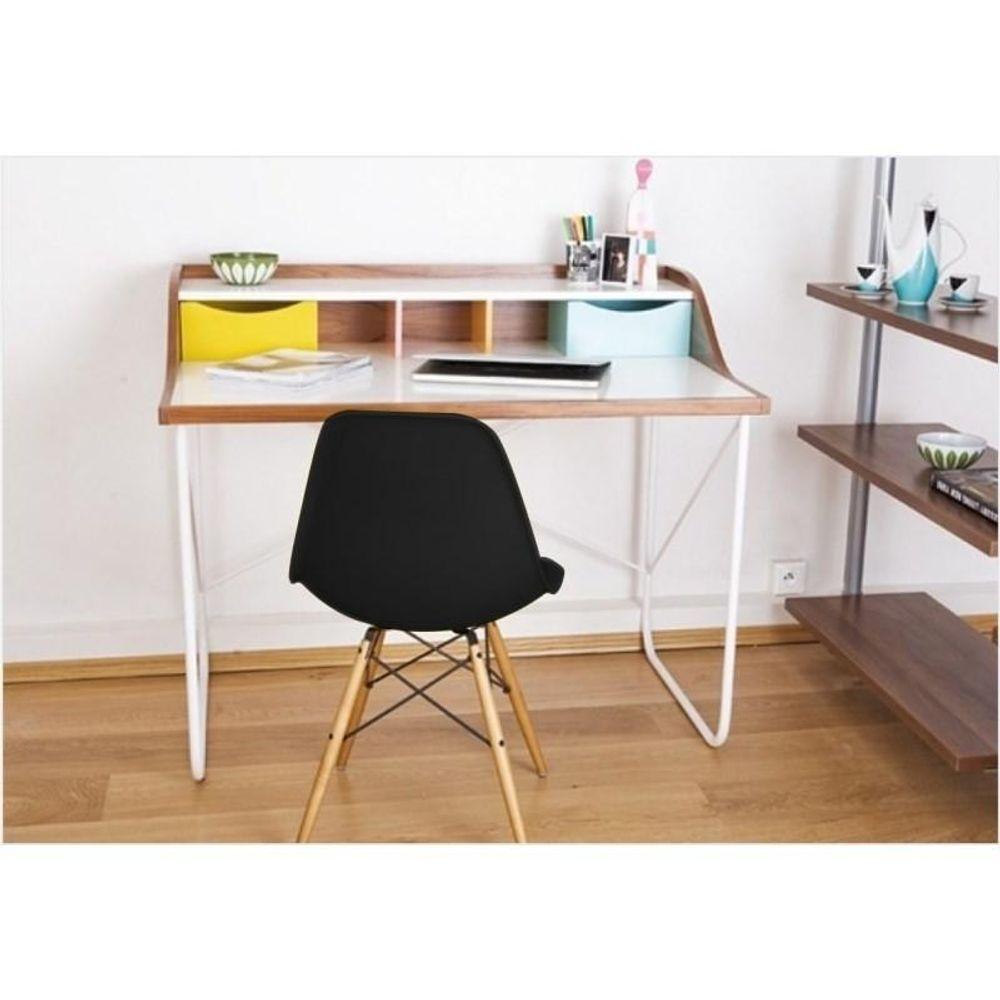 Kit 02 Cadeiras Eiffel Charles Eames F01 Preta Base De Madeira Dsw - Mpozenato - 2