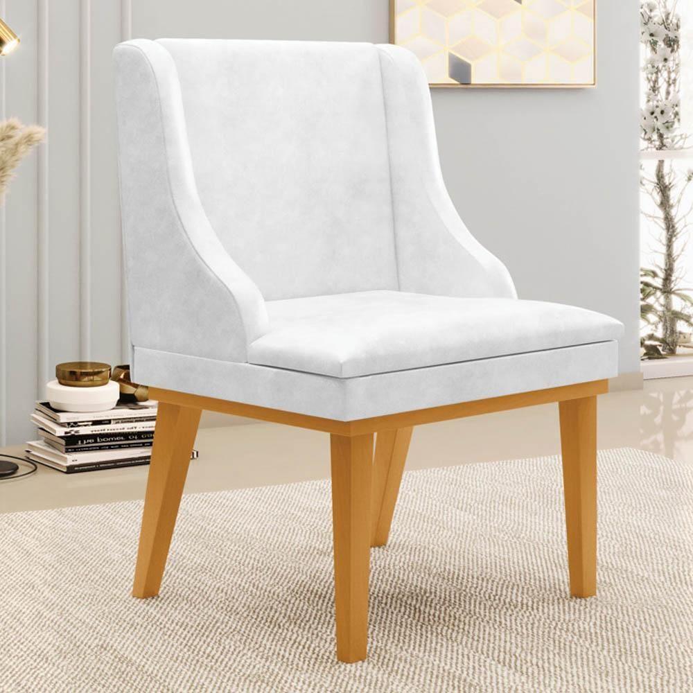 Kit 8 Cadeiras Estofadas Base Fixa De Madeira Castanho Lia Sintético Premium Branco - Ibiza - 2