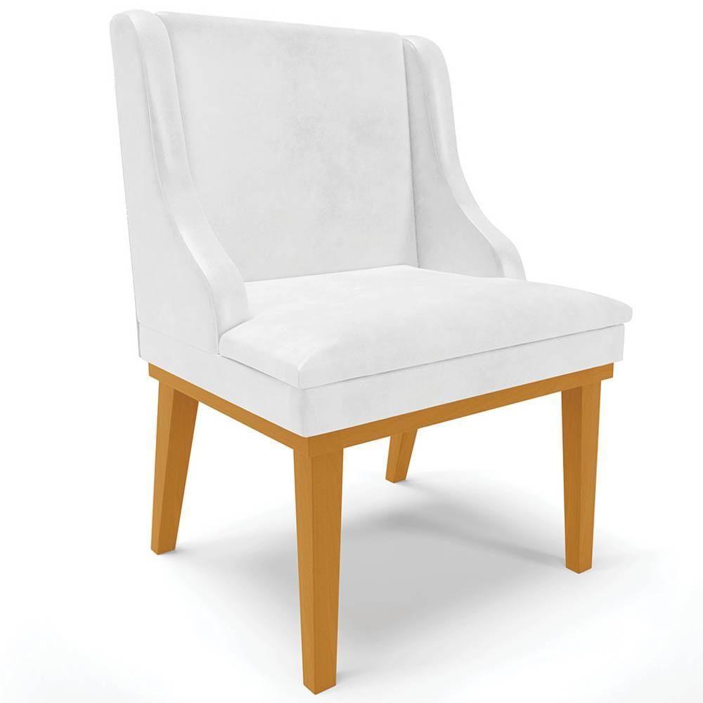 Kit 8 Cadeiras Estofadas Base Fixa De Madeira Castanho Lia Sintético Premium Branco - Ibiza - 9