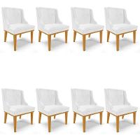 Kit 8 Cadeiras Estofadas Base Fixa De Madeira Castanho Lia Sintético Premium Branco - Ibiza - 1