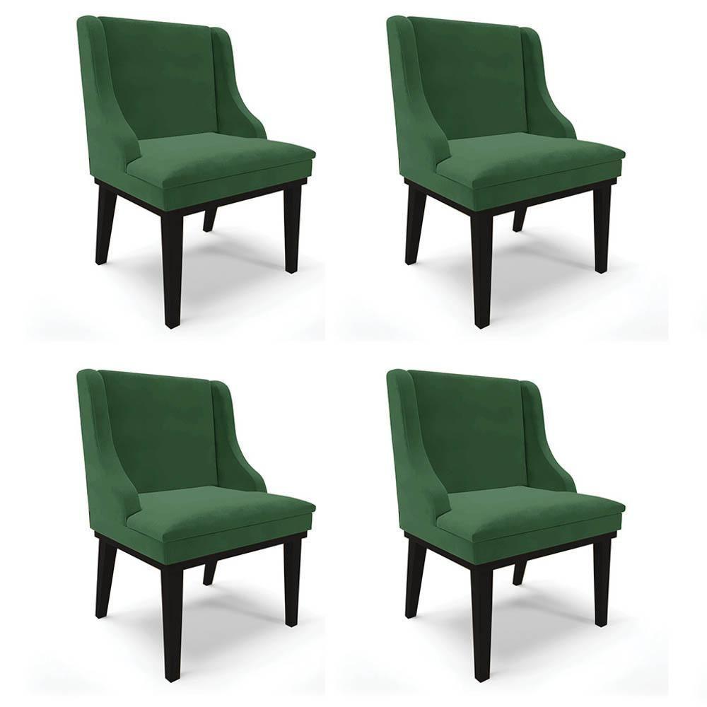 Kit 4 Cadeiras Estofadas Para Sala De Jantar Base Fixa De Madeira Preto Lia Veludo Verde - Ibiza - 1