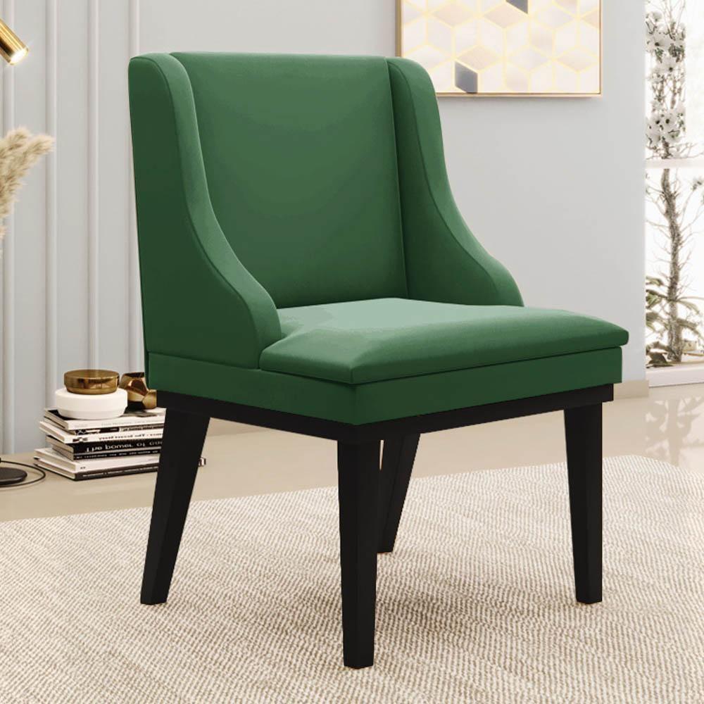 Kit 4 Cadeiras Estofadas Para Sala De Jantar Base Fixa De Madeira Preto Lia Veludo Verde - Ibiza - 2