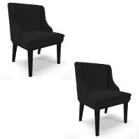 Kit 2 Cadeiras Estofadas Para Sala De Jantar Base Fixa De Madeira Preto Lia Linho Preto - Ibiza - 1