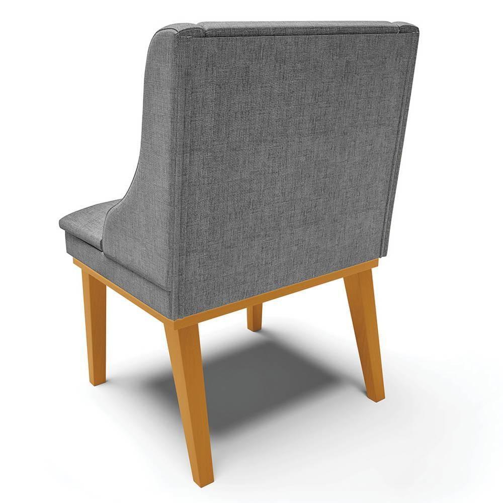 Kit 10 Cadeiras Estofadas Para Sala De Jantar Base Fixa De Madeira Castanho Lia Linho Grafite - Ibiza - 3