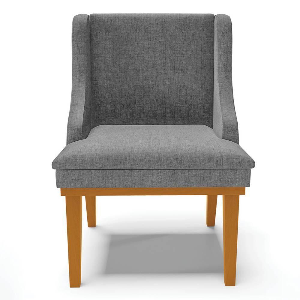 Kit 10 Cadeiras Estofadas Para Sala De Jantar Base Fixa De Madeira Castanho Lia Linho Grafite - Ibiza - 4