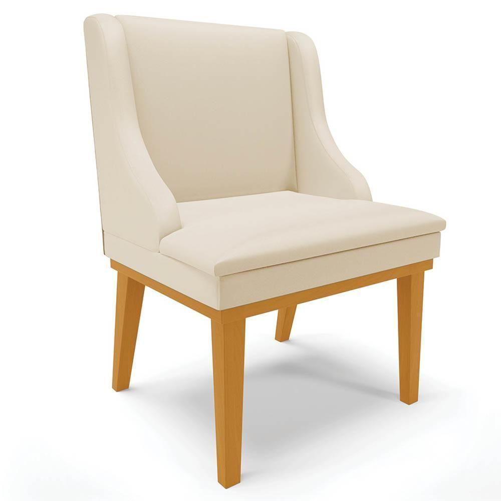 Kit 4 Cadeiras Estofadas Sala De Jantar Base Fixa De Madeira Castanho Lia Sintético Bege - Ibiza - 9