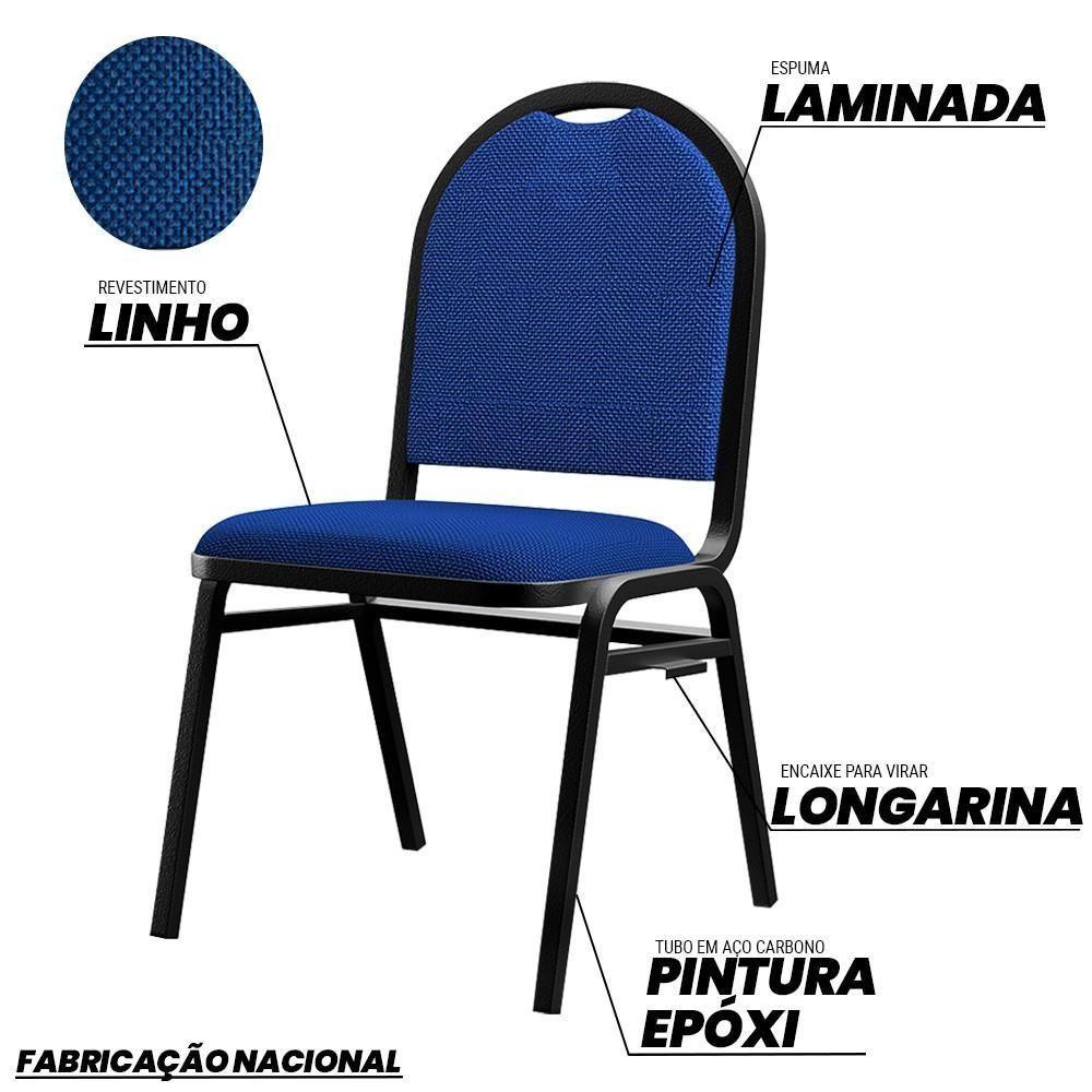 Kit 2 Cadeiras Hoteleiras Auditório Empilhável Linho M23 Azul - Mpozenato - 3