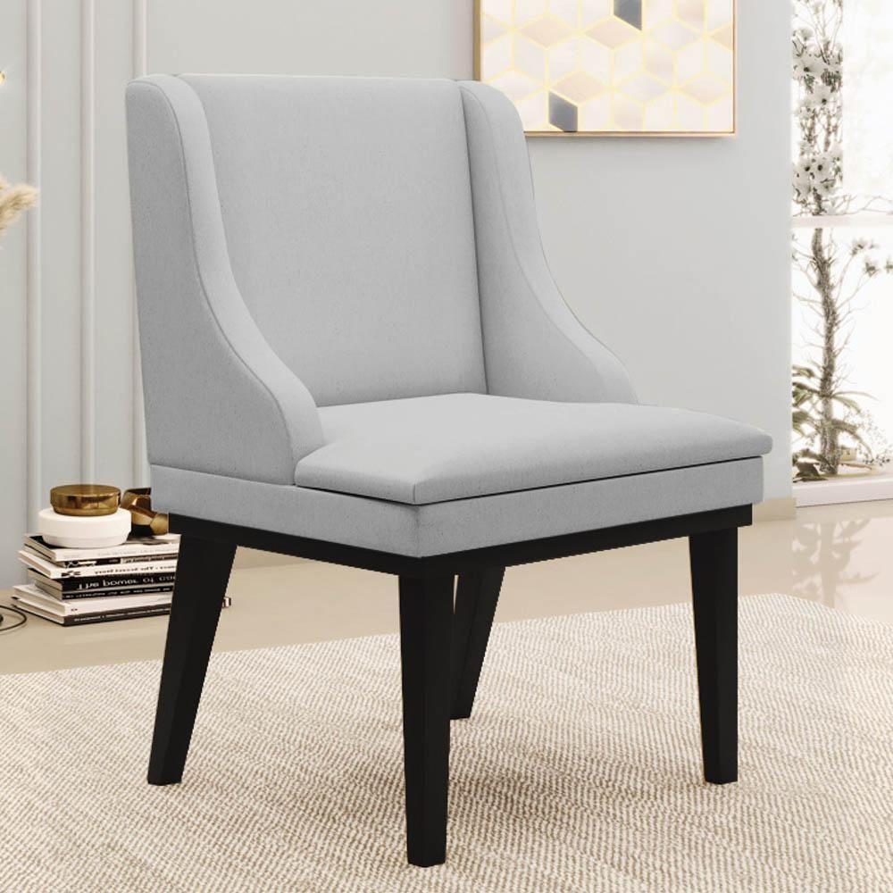 Kit 4 Cadeiras Estofadas Para Sala De Jantar Base Fixa De Madeira Preto Lia Linho Cinza - Ibiza - 2