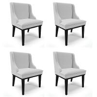 Kit 4 Cadeiras Estofadas Para Sala De Jantar Base Fixa De Madeira Preto Lia Linho Cinza - Ibiza - 1