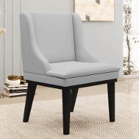 Kit 4 Cadeiras Estofadas Para Sala De Jantar Base Fixa De Madeira Preto Lia Linho Cinza - Ibiza - 2