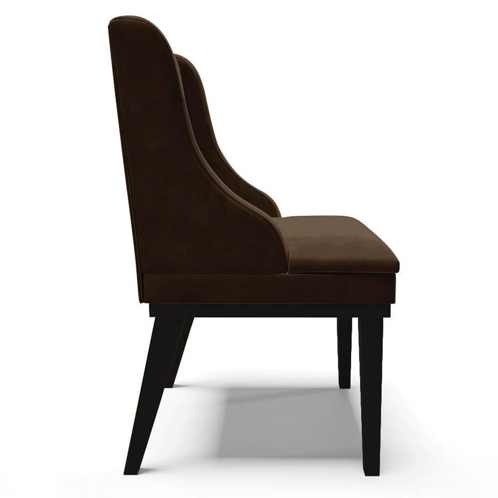 Kit 2 Cadeiras Estofadas Para Sala De Jantar Base Fixa De Madeira Preto Lia Suede Marrom - Ibiza - 6