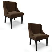 Kit 2 Cadeiras Estofadas Para Sala De Jantar Base Fixa De Madeira Preto Lia Suede Marrom - Ibiza - 1