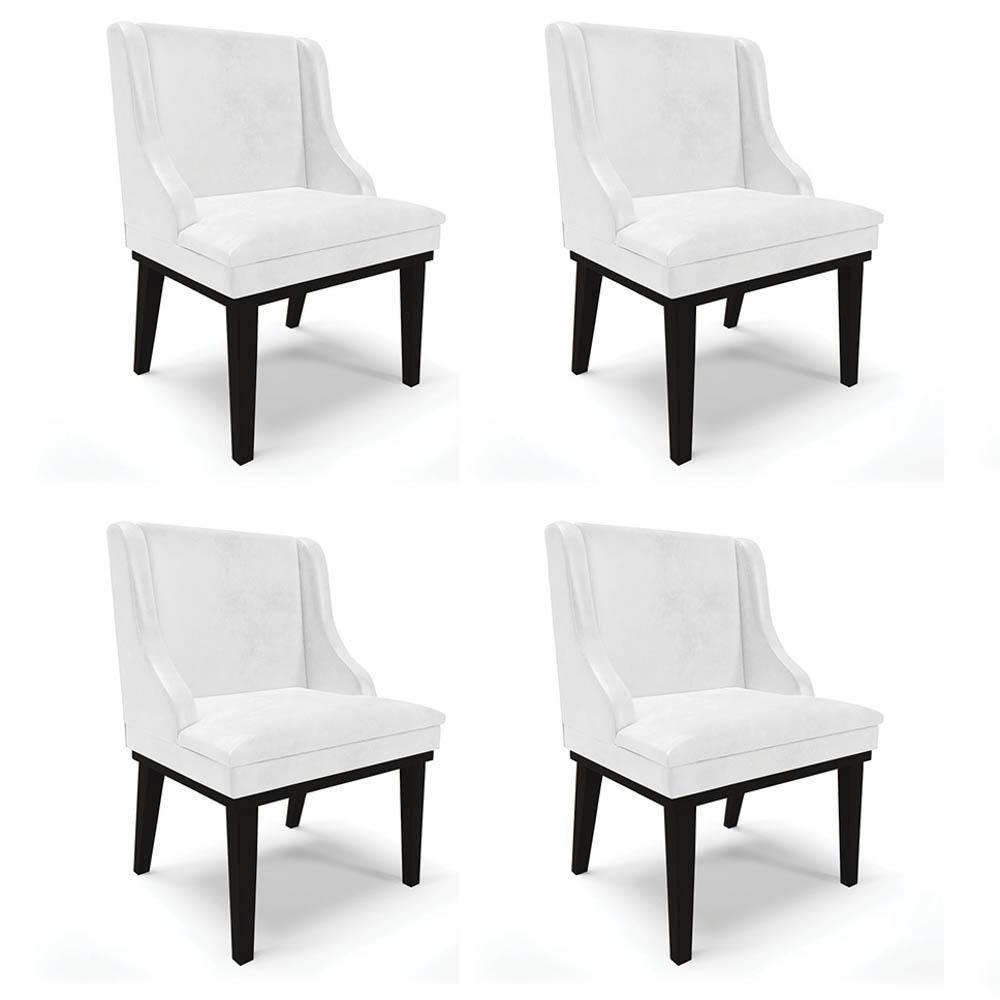 Kit 4 Cadeiras Estofadas Base Fixa De Madeira Preto Lia Sintético Premium Branco - Ibiza - 1