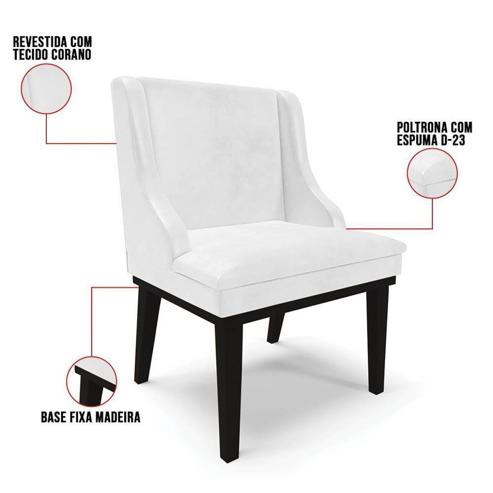 Kit 4 Cadeiras Estofadas Base Fixa De Madeira Preto Lia Sintético Premium Branco - Ibiza - 3
