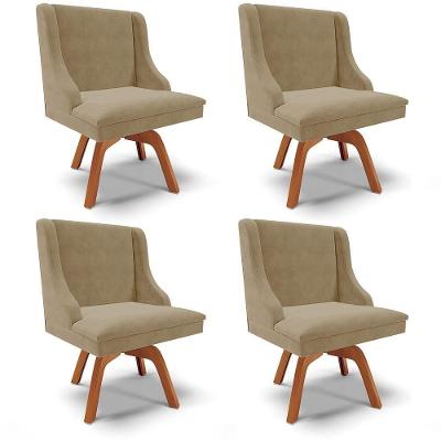 Kit 4 Cadeiras Estofadas Giratória Para Sala De Jantar Lia Suede Marrom Rt - Ibiza