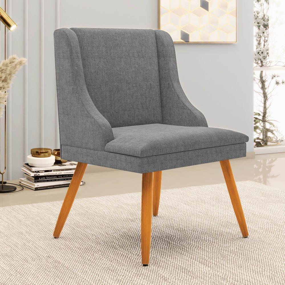 Kit 10 Cadeiras Estofadas Para Sala De Jantar Pés Palito Lia Linho Grafite - Ibiza - 2