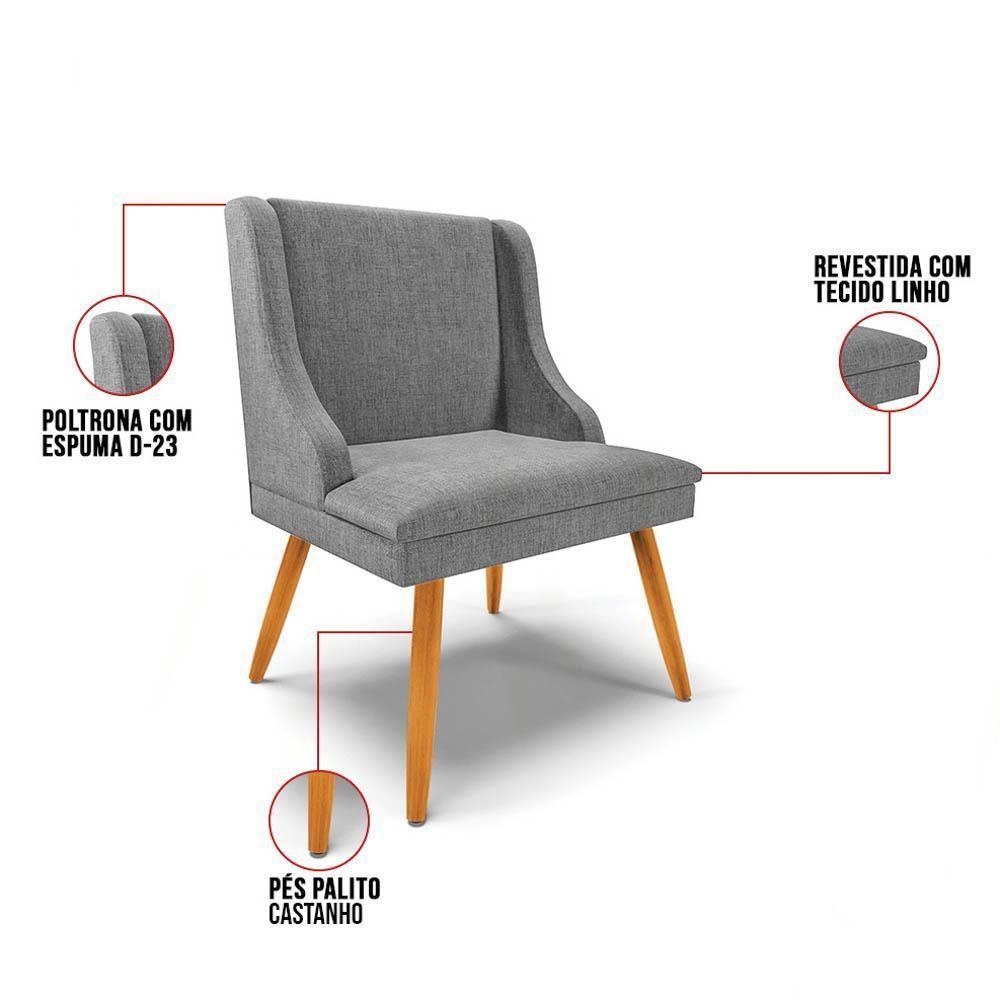 Kit 10 Cadeiras Estofadas Para Sala De Jantar Pés Palito Lia Linho Grafite - Ibiza - 3