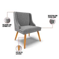 Kit 10 Cadeiras Estofadas Para Sala De Jantar Pés Palito Lia Linho Grafite - Ibiza - 3