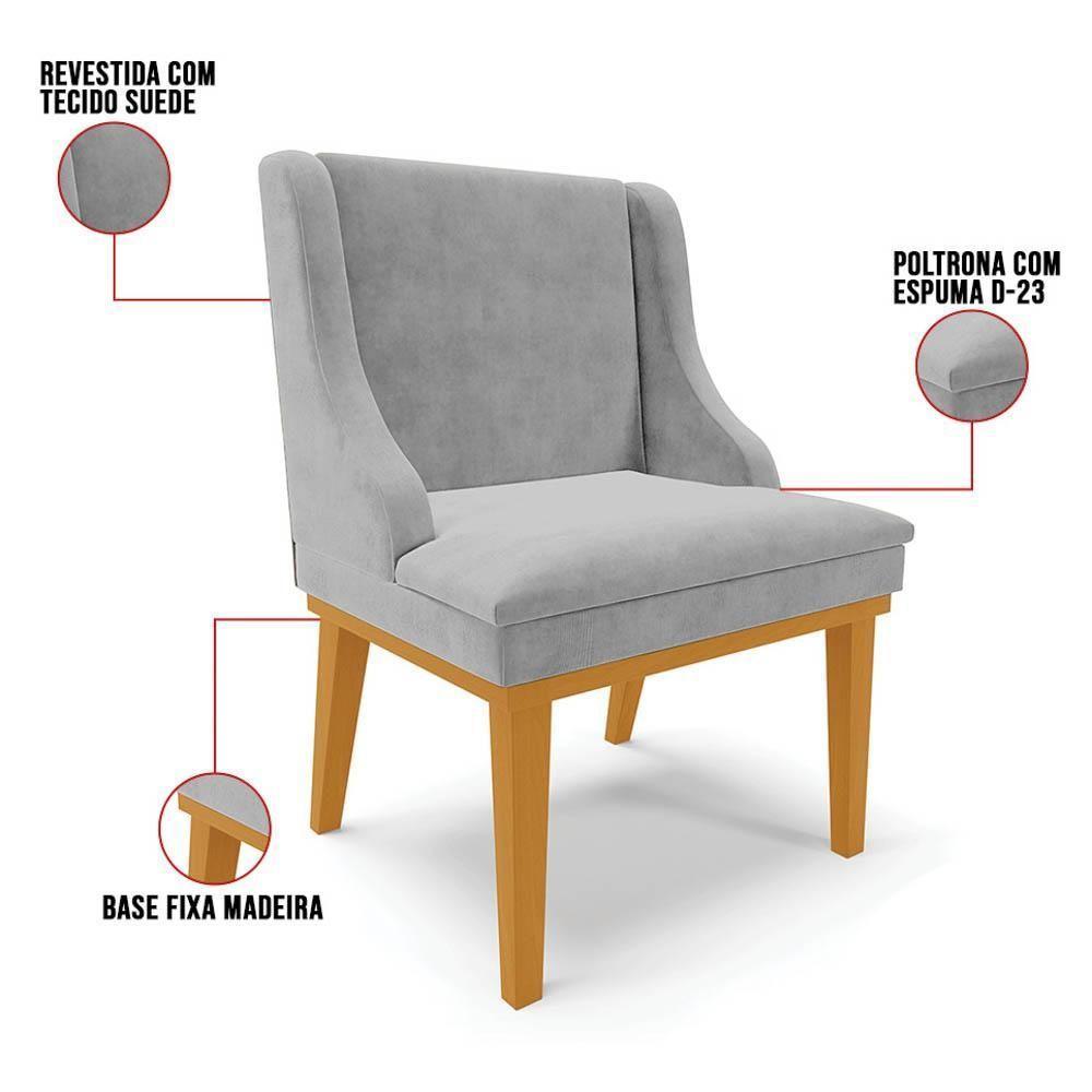 Kit 2 Cadeiras Estofadas Para Sala De Jantar Base Fixa De Madeira Castanho Lia Suede Cinza - Ibiza - 3