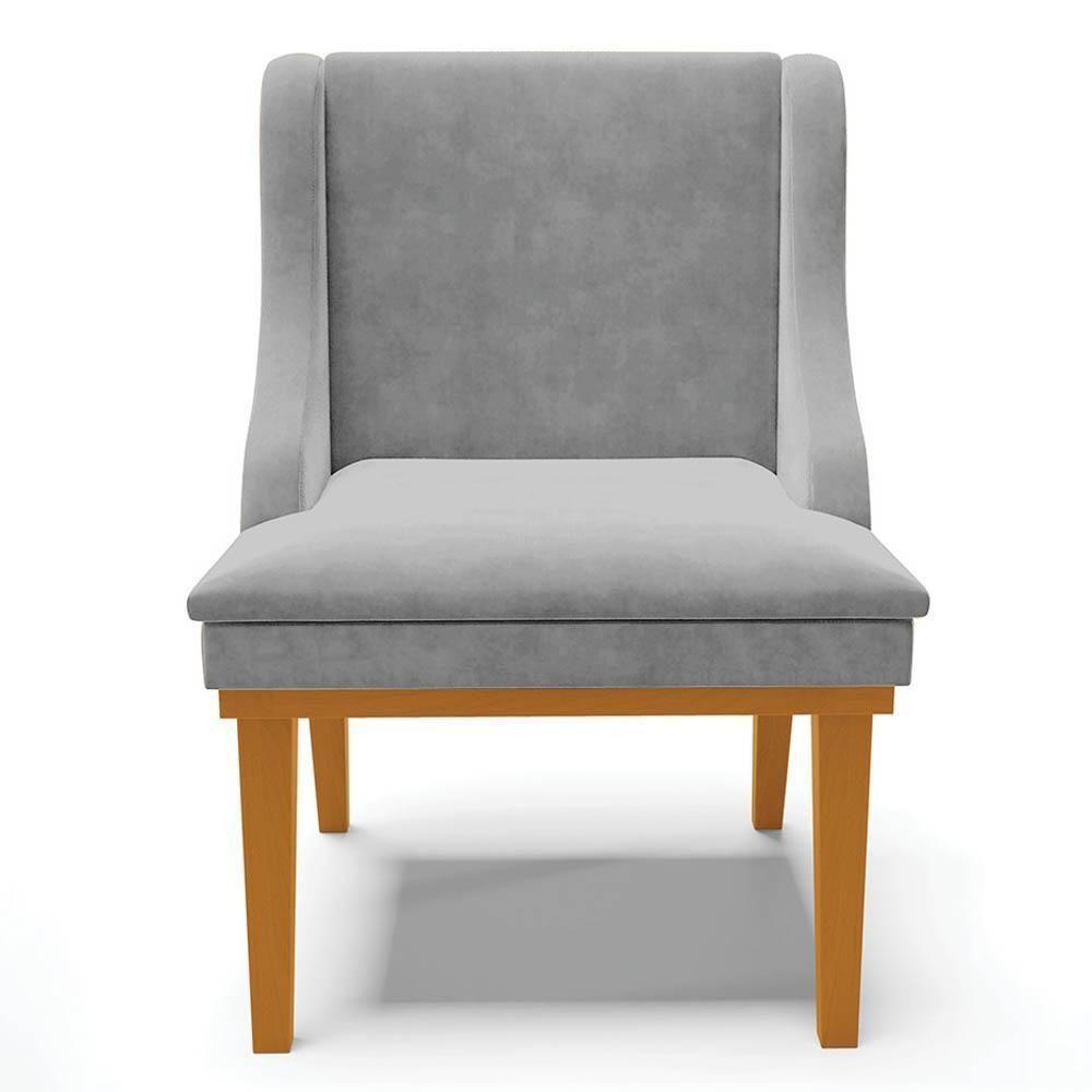 Kit 2 Cadeiras Estofadas Para Sala De Jantar Base Fixa De Madeira Castanho Lia Suede Cinza - Ibiza - 8