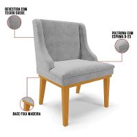 Kit 2 Cadeiras Estofadas Para Sala De Jantar Base Fixa De Madeira Castanho Lia Suede Cinza - Ibiza - 3