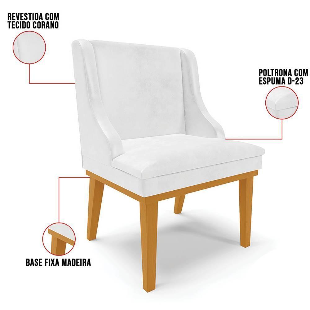 Kit 4 Cadeiras Estofadas Base Fixa De Madeira Castanho Lia Sintético Premium Branco - Ibiza - 3