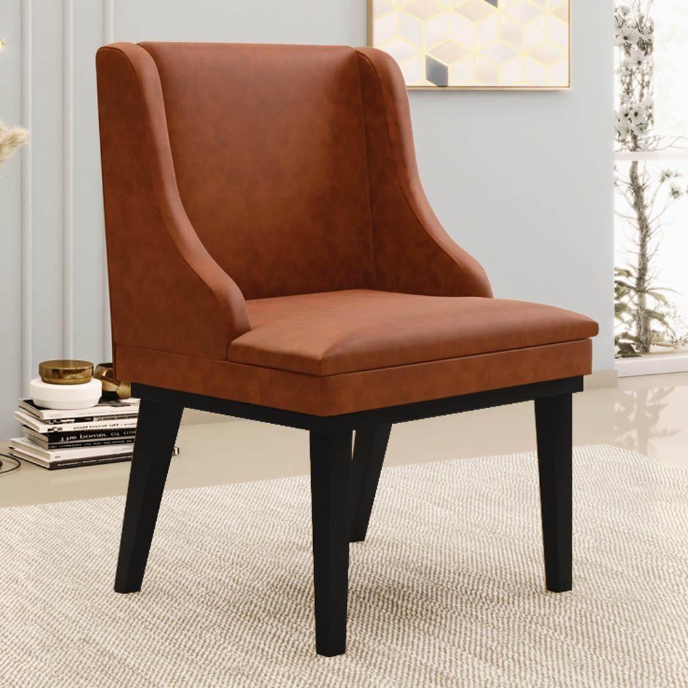 Kit 4 Cadeiras Estofadas Base Fixa De Madeira Preto Lia Sintético Premium Nozes - Ibiza - 2