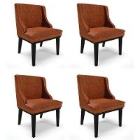 Kit 4 Cadeiras Estofadas Base Fixa De Madeira Preto Lia Sintético Premium Nozes - Ibiza - 1