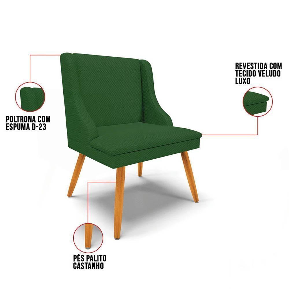 Kit 4 Cadeiras Estofadas Para Sala De Jantar Pés Palito Lia Veludo Verde Luxo - Ibiza - 3