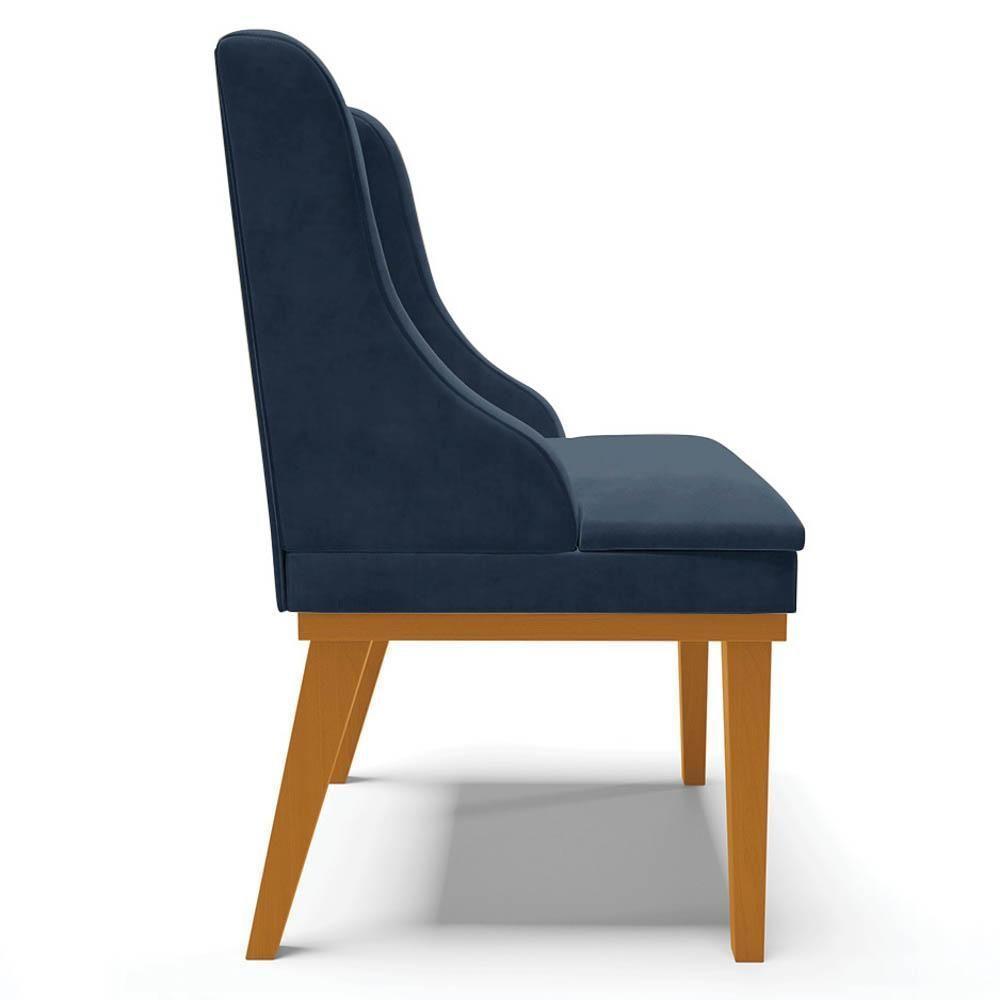 Kit 4 Cadeiras Estofadas Para Sala De Jantar Base Fixa De Madeira Castanho Lia Suede Azul Marinho - Ibiza - 6