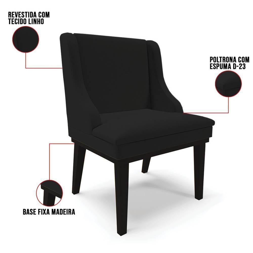 Kit 8 Cadeiras Estofadas Para Sala De Jantar Base Fixa De Madeira Preto Lia Linho Preto - Ibiza - 4