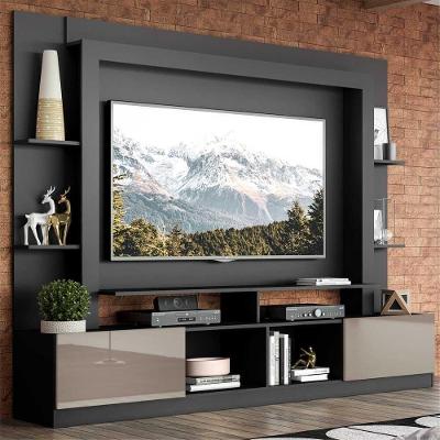Rack Estante com Painel e Suporte TV 65'' e 2 Portas Oslo Multimóveis Preto/Lacca Fumê