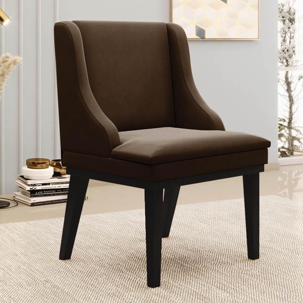 Kit 4 Cadeiras Estofadas Para Sala De Jantar Base Fixa De Madeira Preto Lia Suede Marrom - Ibiza - 2