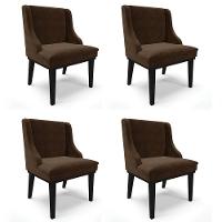 Kit 4 Cadeiras Estofadas Para Sala De Jantar Base Fixa De Madeira Preto Lia Suede Marrom - Ibiza - 1
