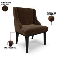 Kit 4 Cadeiras Estofadas Para Sala De Jantar Base Fixa De Madeira Preto Lia Suede Marrom - Ibiza - 3