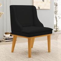 Kit 10 Cadeiras Estofadas Para Sala De Jantar Base Fixa De Madeira Castanho Lia Linho Preto - Ibiza - 2