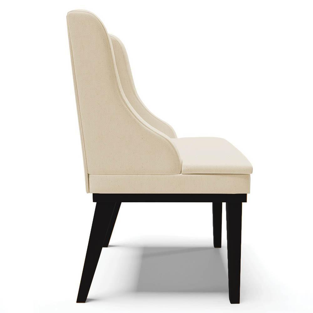 Kit 6 Cadeiras Estofadas Para Sala De Jantar Base Fixa De Madeira Preto Lia Linho Bege - Ibiza - 6