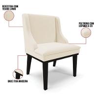 Kit 6 Cadeiras Estofadas Para Sala De Jantar Base Fixa De Madeira Preto Lia Linho Bege - Ibiza - 3